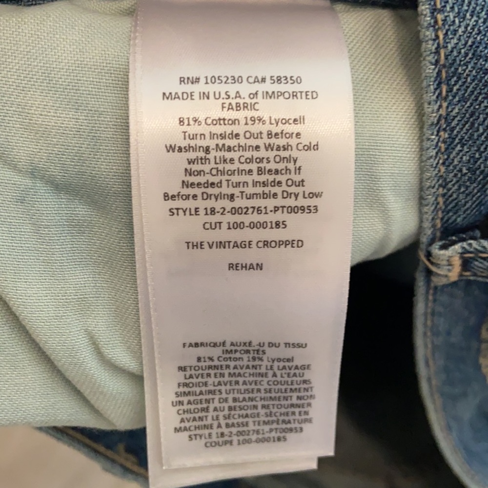 Current/Elliott The Vintage Cropped Slim, Made in the USA, 29x27, NWT $228 MSRP - Picture 9 of 14